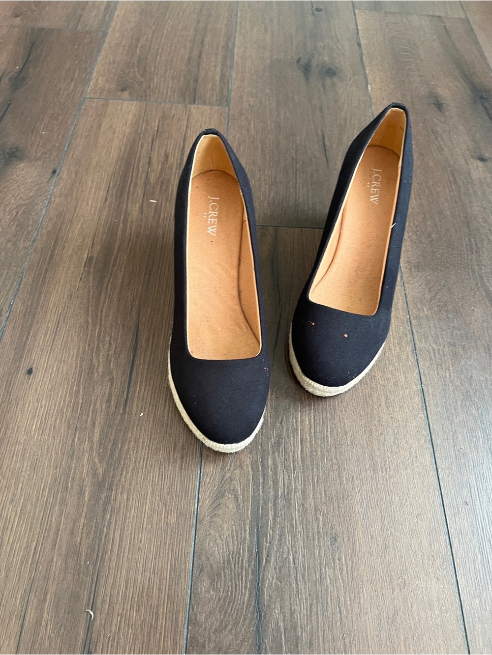 J. Crew Black Canvas Espadrille Wedges with Rope Platform